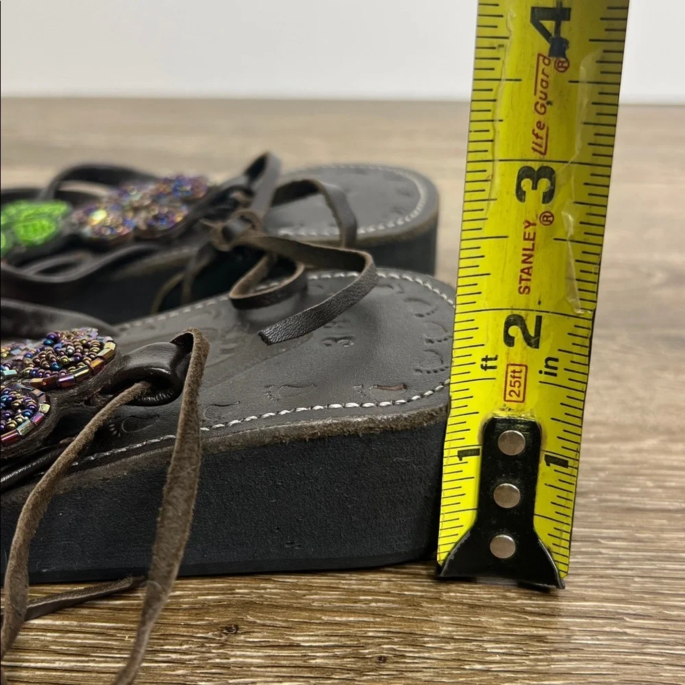 AZU’S Beaded Floral Leather Lace-Up Sandals – Size 38 (US 7)